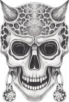 Art fancy devil skull. Hand drawing and make graphic vector. vector