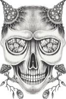 Art fancy surreal devil skull. Hand drawing and make graphic vector. vector
