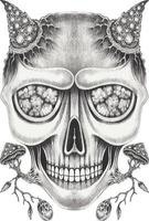 Art fancy surreal devil skull. Hand drawing and make graphic vector. vector