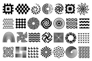 Artwork shapes, black and white geometric design elements. Abstract vintage Memphis flat shapes. vector