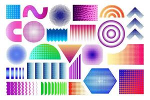 Colorful halftone geometric shapes. Dotted flat shapes collection. Geometric design elements. Vibrant colored halftone gradient forms. vector