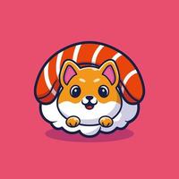 Cute dog sushi cartoon vector icon illustration