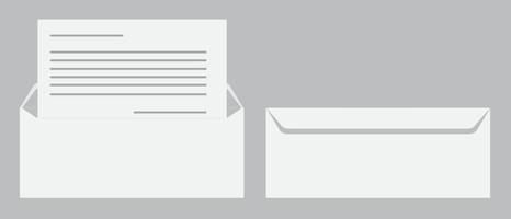 Opened and closed envelope with note paper card. Mail icon. Vector illustration