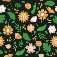 Floral Flower Nature Dark Background Seamless Pattern Wallpaper vector