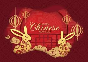 chinese new year rabbit year  red background vector