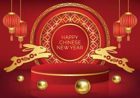 chinese new year rabbit year 2023 red background vector