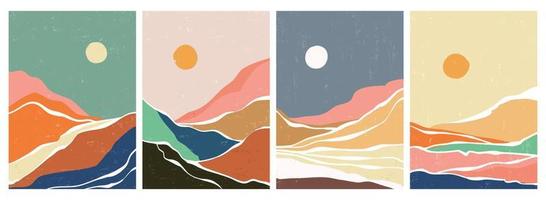 conjunto de arte paisajístico. abstracto montaña contemporáneo estética fondos paisajes. con montaña, sol, luna, río y cielo. ilustraciones vectoriales vector