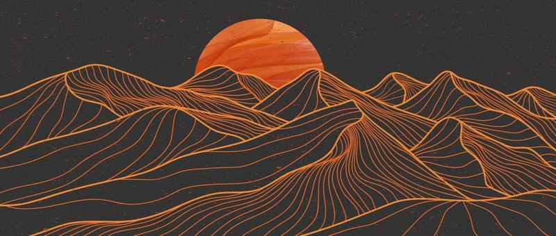 Creative minimalist modern line art print. Abstract mountain contemporary aesthetic backgrounds landscapes. with mountain, moon, sea, skyline, wave. vector illustrations