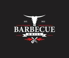 Barbecue grill logo. Vintage grill barbeque logo design template vector