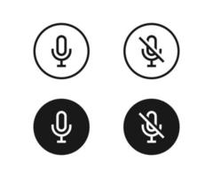 Outline microphone on and crossed out icon. Outline record microphone vector icon set. Outline microphone button disabled. Do not speak