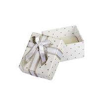 White empty gift box with small circles gray fabric tape with gray tie.Isolated white. photo