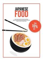 Ramen soup flyer template. Japanese, Asian food. Vector illustration. Banner, flyer, promo, advertising.