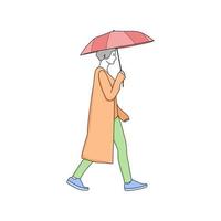 illustration of a person holding an umbrella, people in the rain using an umbrella vector