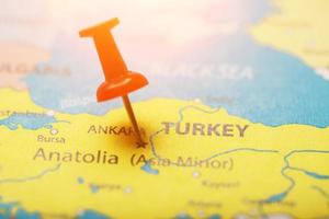 The red button indicates the location and coordinates of the destination on the map of the Country of Turkey photo