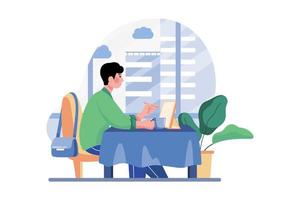 Man Working From A Cafe Illustration concept. A flat illustration isolated on white background vector