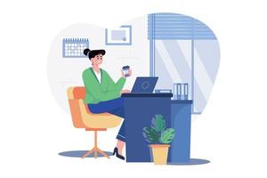 Businesswoman Working On A Laptop Illustration concept on white background vector