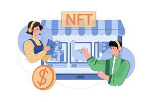 concepto de ilustración del mercado nft. una ilustración plana aislada sobre fondo blanco vector