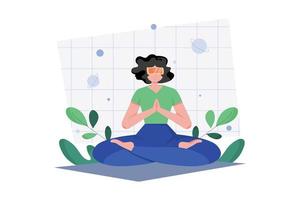 mujer haciendo meditación en el metaverso vector