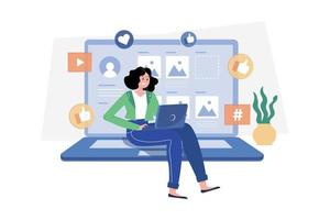 Blogger Doing Content Management Illustration concept. A flat illustration isolated on white background vector