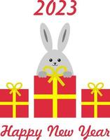 Happy New Year 2023, vector greeting card with rabbit.