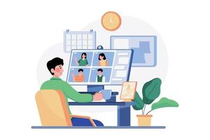 Online Conference Meeting Illustration concept. A flat illustration isolated on white background vector