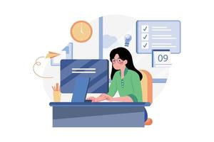 mujer de negocios con concepto de ilustración de alta productividad. una ilustración plana aislada sobre fondo blanco vector