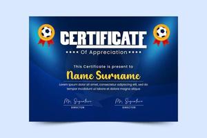 Football tournament sport event certificate design template simple and elegant design vector