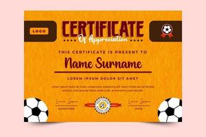 Football tournament sport event certificate design template simple and elegant design vector