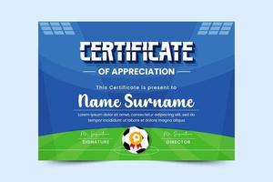 Football tournament sport event certificate design template simple and elegant design vector