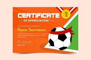 Football tournament sport event certificate design template simple and elegant design vector