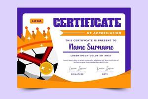 Football tournament sport event certificate design template simple and elegant design vector