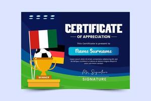 Football tournament sport event certificate design template simple and elegant design vector