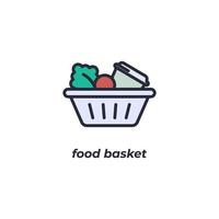 Vector sign food basket symbol is isolated on a white background. icon color editable.