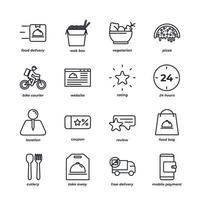 food delivery set icon, isolated food delivery set sign icon, icon color editable. vector illustration