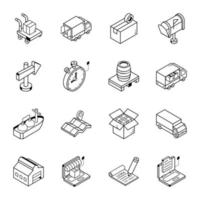 Pack of Warehouse and Cargo Isometric Line Icons vector