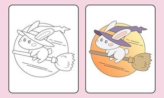 learn to color witch bunny for kids and elementary school. vector