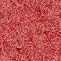 PINK VECTOR SEAMLESS BACKGROUND WITH RED PAISLEY CONTOUR PATTERN