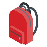 icono de mochila roja turística, estilo isométrico vector