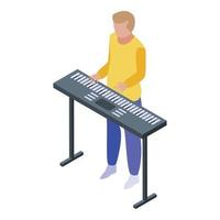 Musical keyboard playing icon, isometric style vector