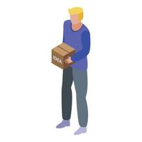 Boy with box idea icon, isometric style vector