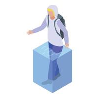 Man in water flood icon, isometric style vector