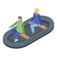 People in rescue boat icon, isometric style vector