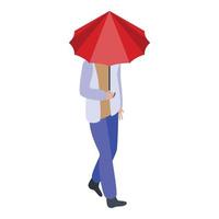 Boy with red umbrella icon, isometric style vector