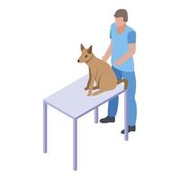 perro en el icono de la mesa veterinaria, estilo isométrico vector