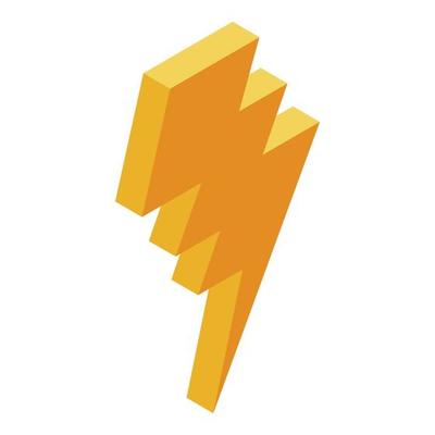 Yellow arrow bolt icon, isometric style