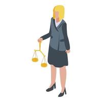 Woman lawyer icon, isometric style vector