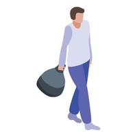 hombre con icono de bolsa de basura, estilo isométrico vector