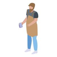 icono de hombre barista barbudo, estilo isométrico vector