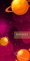 Stories template. Space background with cartoon fantasy planets. Mobile backdrop. Fantasy planets. Colorful universe. Game design. Fantasy space planets for ui galaxy game. vector