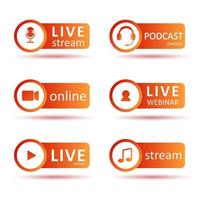 Podcast or radio logo set. Gradient icons and buttons of broadcasting. vector